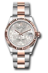 Rolex Steel & Rose Gold Datejust 31 Silver Floral Motif Diamond Oyster