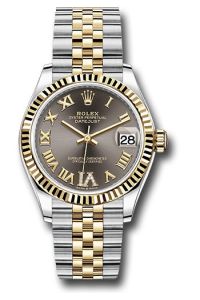 Rolex Steel & Yellow Gold Datejust 31 Dark Grey Roman Diamond VI Jubilee