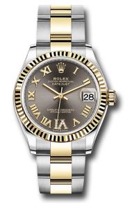 Rolex Steel & Yellow Gold Datejust 31 Dark Grey Roman Diamond VI Jubilee