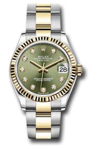 Rolex Steel & Yellow Gold Datejust 31 Olive Green Diamond Oyster