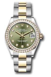 Rolex Steel & Yellow Gold Datejust 31 Olive Green Diamond Oyster Diamond Bezel