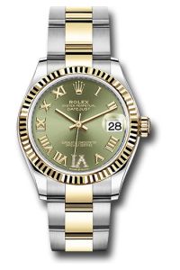Rolex Steel & Yellow Gold Datejust 31 Olive Green Roman Diamond VI Oyster