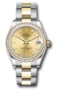 Rolex Steel & Yellow Gold Datejust 31 Champagne Index Oyster Diamond Bezel