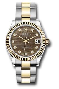 Rolex Steel & Yellow Gold Datejust 31 Dark Mother Of Pearl Diamond Oyster