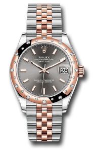 Rolex Steel & Rose Gold Datejust 31 Dark Rhodium Index Jubilee Diamond Bezel 24