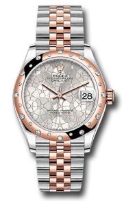 Rolex Steel & Rose Gold Datejust 31 Silver Floral Motif Jubilee Diamomd Bezel 24