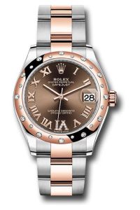 Rolex Steel & Rose Gold Datejust 31 Chocolate Roman Diamond VI Oyster Diamond Bezel 24