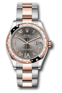 Rolex Steel & Rose Gold Datejust 31 Dark Rhodium Roman Diamond VI Oyster Diamond Bezel 24