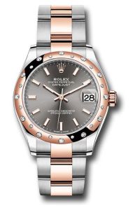 Rolex Steel & Rose Gold Datejust 31 Dark Rhodium Index Oyster Diamond Bezel 24