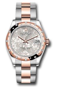 Rolex Steel & Rose Gold Datejust 31 Silver Floral Motif Oyster Diamomd Bezel 24