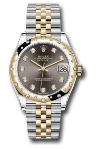 Rolex Steel & Yellow Gold Datejust 31 Dark Grey Diamond Jubilee Diamond Bezel 24