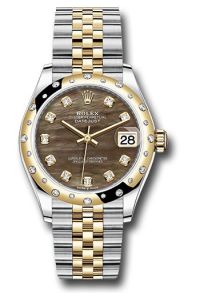 Rolex Steel & Yellow Gold Datejust 31 Dark Mother Of Pearl Diamond Jubilee Diamond Bezel 24