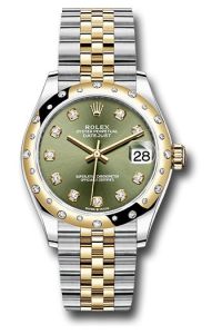 Rolex Steel & Yellow Gold Datejust 31 Olive Green Diamond Jubilee Diamond Bezel 24