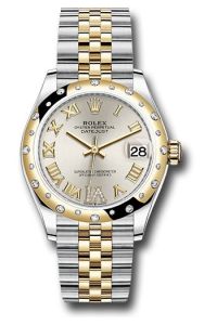 Rolex Steel & Yellow Gold Datejust 31 Silver Roman Diamond VI Jubilee Diamond Bezel 24