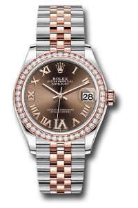 Rolex Steel & Rose Gold Datejust 31 Chocolate Roman Diamond VI Jubilee Diamond Bezel