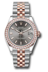 Rolex Steel & Rose Gold Datejust 31 Dark Rhodium Index Jubilee Diamond Bezel
