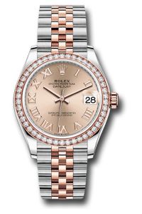 Rolex Steel & Rose Gold Datejust 31 Rose Roman Jubilee Diamond Bezel