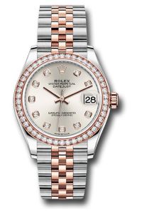 Rolex Steel & Rose Gold Datejust 31 Silver Diamond Jubilee Diamond Bezel