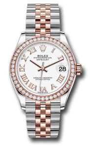 Rolex Steel & Rose Gold Datejust 31 White Roman Jubilee Diamond Bezel