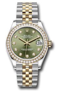 Rolex Steel & Yellow Gold Datejust 31 Oloive Green Diamond Jubilee Diamond Bezel