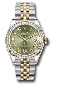 Rolex Yellow Gold & Steel Datejust 31 Olive Green Roman Diamond VI Jubilee Diamond Bezel