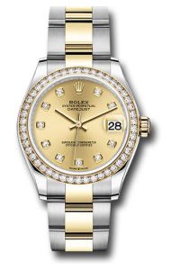 Rolex Steel & Yellow Gold Datejust 31 Champagne Diamond Oyster Diamond Bezel