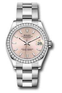 Rolex Steel & White Gold Datejust 31 Pink Index Oyster Diamond Bezel