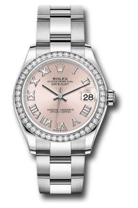 Rolex Steel & White Gold Datejust 31 Pink Roman Oyster Diamond Bezel
