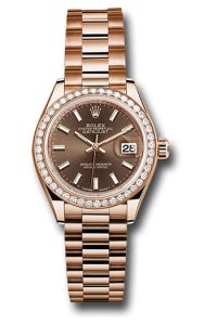 Rolex Everose Gold Datejust 28 Chocolate Index President Diamond Bezel