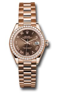 Rolex Everose Gold Datejust 28 Chocolate Roman President Diamond Bezel
