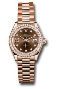 Rolex Everose Gold Datejust 28 Chocolate Star Diamond President Diamond Bezel