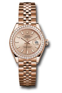 Rolex Everose Gold Datejust 28 Pink Sundust Index President Diamond Bezel