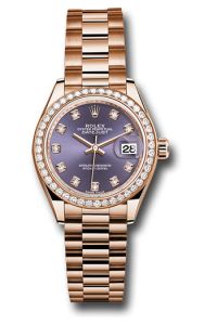 Rolex Everose Gold Datejust 28 Aubergine Diamond President Diamond Bezel