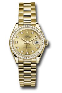 Rolex Yellow Gold Datejust 28 Champagne Diamond President Diamond Bezel