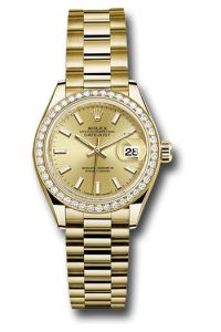 Rolex Yellow Gold Datejust 28 Champagne Index President Diamond Bezel