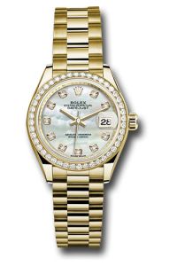 Rolex Yellow Gold Datejust 28 Mother Of Pearl Diamond President Diamond Bezel