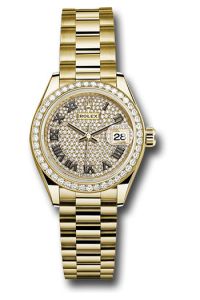 Rolex Yellow Gold Datejust 28 Pave Diamond President Diamond Bezel
