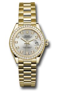 Rolex Yellow Gold Datejust 28 Siover Diamond President Diamond Bezel