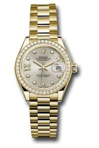 Rolex Yellow Gold Datejust 28 Silver Diamond Star President Diamond Bezel