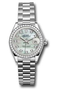 Rolex White Gold Datejust 28 Mother Of Pearl Diamond President Diamond Bezel