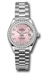 Rolex White Gold Datejust 28 Pink Diamond President Diamond Bezel