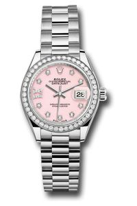 Rolex White Gold Datejust 28 Pink Opal Diamond President Diamond Bezel