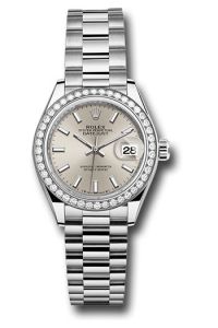 Rolex White Gold Datejust 28 Silver Index President Diamond Bezel