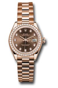 Rolex Everose Gold Datejust 28 Chocolate Diamond President Diamond Bezel