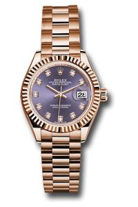 Rolex Everose Gold Datejust 28 Aubergine Diamond President