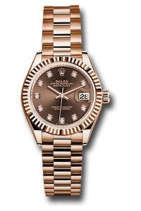 Rolex Everose Gold Datejust 28 Chocolate Diamond President