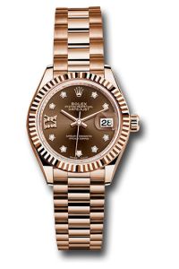 Rolex Everose Gold Datejust 28 Chocolate Star Diamond President