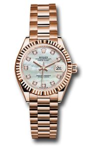 Rolex Everose Gold Datejust 28 Mother Of Pearl Diamond President