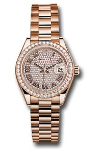 Rolex Everose Gold Datejust 28 Diamond Paved President Diamond Bezel