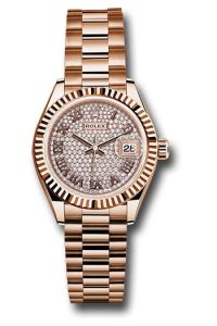 Rolex Rose Gold Datejust 28 Diamond Paved Dial President 
